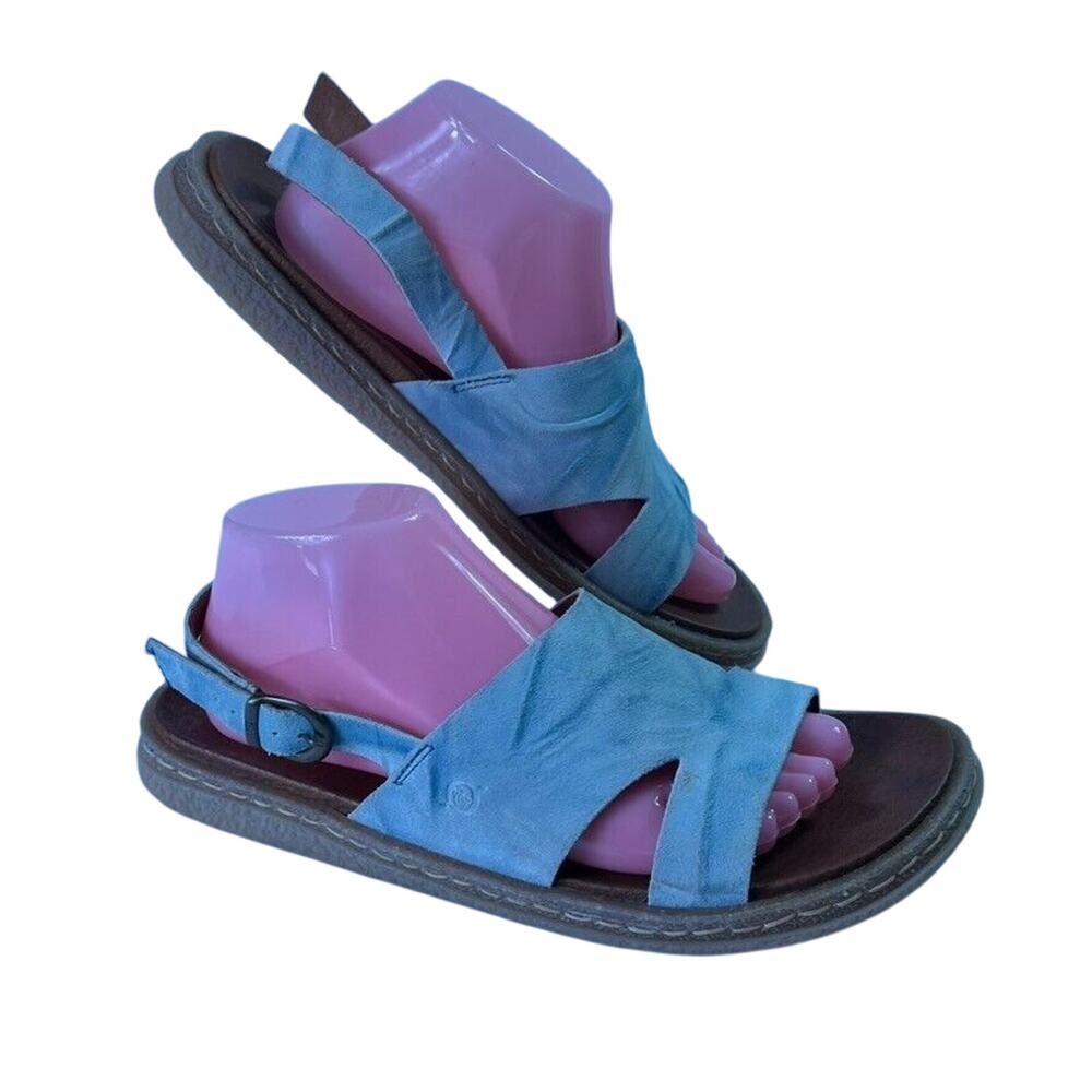 Born Sandals Womens 10 Carah Blue Green Suede Slingback Sundance Catalog